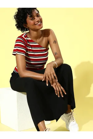 Sassafras Women Gorgeous Red Horizontal Stripes Top