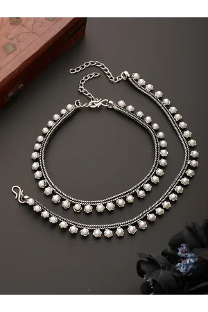 Anouk Set Of 2 Silver-Plated Handcrafted Pearl-Studded Anklets