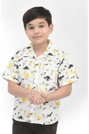 Juscubs Boys Off White Premium Tropical Printed Casual Shirt