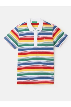 Benetton Boys Striped Polo Collar Regular Fit Cotton T-shirt