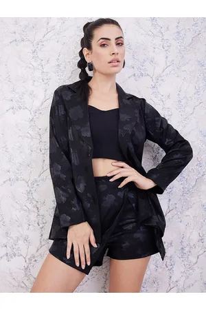 ATHENA Black Floral Printed Blazer With Skorts