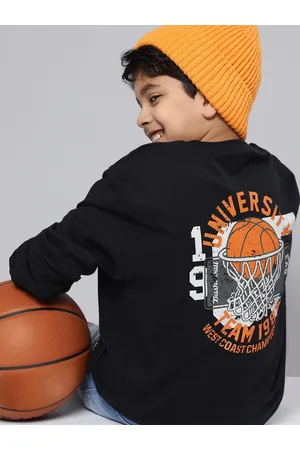 HERE&NOW Boys Black Printed Pure Cotton Sweatshirt