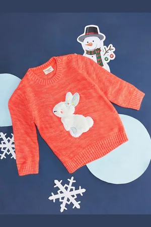 Pantaloons Girls Round Neck Applique Ribbed Hemline Cotton Pullover