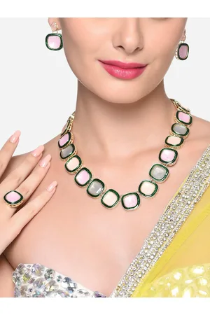 Zaveri Pearls Gold-Plated Artificial Stones and Beads Studded Jewellery Set