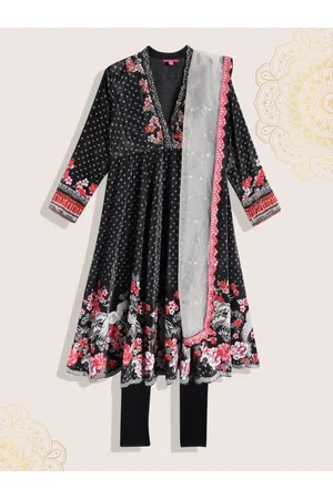Biba Girls Floral Printed Sequinned Festive Kurta & Leggings with Dupatta