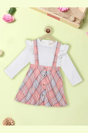 Nauti Nati Girls Checked Ruffles Shoulder Straps Pinafore Dress