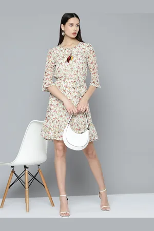 Chemistry Floral Print Tie-Up Neck Chiffon Fit & Flare Dress