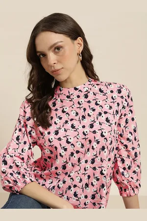 Invictus Women Pink & Black Floral Printed Top