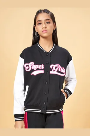 Pantaloons Girls Typography Printed Cotton Mock Collar Front-Open Sweatshirt