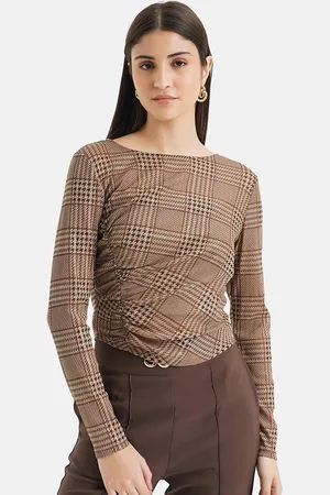Kazo Checked Ruched Long Sleeves Top
