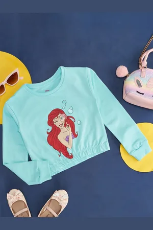 Pantaloons Girls Ariel Printed Round Neck Applique Cotton Crop T-shirt