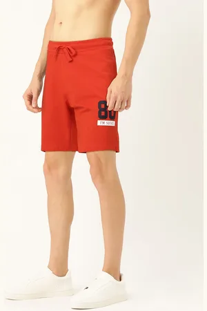 Flying Machine Men Red Solid Regular Fit Regular Shorts with Printed Detail