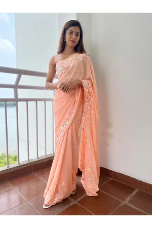 Mitera Peach-Coloured Sequinned Embellished Saree