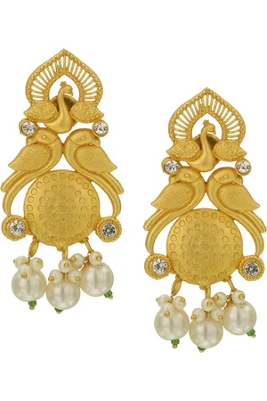Celebravo Brass-Plated Peacock Shaped Drop Earrings