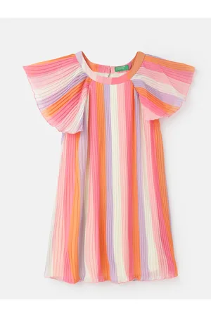 Benetton Girls Striped Flared Sleeves A-Line Dress