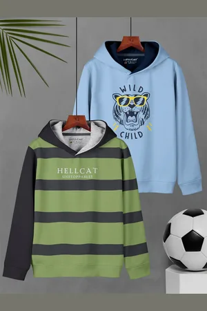 HELLCAT Boys Pack Of 2 Printed Hooded Ribbed Pullover Sweatshirt
