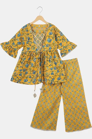 Celebravo Girls Floral Printed Regular Pure Cotton A-Line Kurta with Trousers & Jacket
