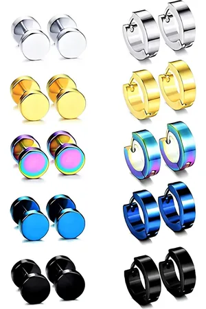 KARISHMA KREATIONS Set Of 10 Gold-Toned & Silver-Toned Contemporary Stud Earrings