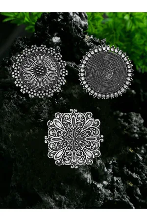 Sangria Set Of 3 Silver-Plated Textured Oxidized Finger Ring