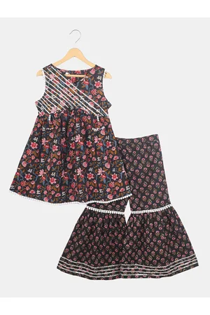 Celebravo Girls Floral Printed Gotta Patti Pure Cotton Kurta with Sharara