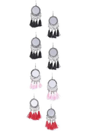 Anouk Set Of 4 Silver-Plated Contemporary Drop Earrings