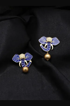 Celebravo Brass-Plated Pearl Animal Shaped Drop Earrings