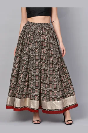 Jaipur Hand Block Printed Brown Pure Cotton Skirt