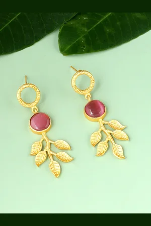 Celebravo Brass-Plated Leaf Shaped Drop Earrings