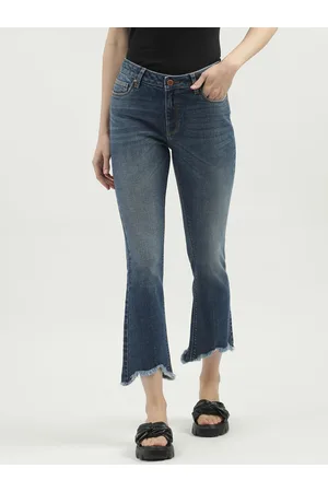 Benetton Women Bootcut Heavy Faded Clean Look Cropped Cotton Jeans