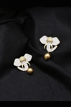 Celebravo Brass-Plated Elephant Shaped Meenakari Drop Earrings