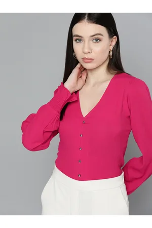 Chemistry Puff Sleeve Crepe Shirt Style Top