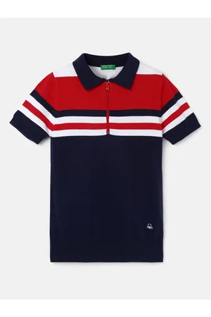 Benetton Boys Striped Cotton Polo Collar Cotton T-Shirt