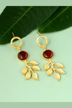 Celebravo Brass-Plated Leaf Shaped Drop Earrings