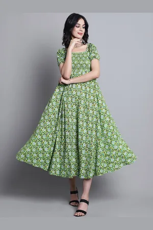Kalini Floral Printed Smocked A Line Midi Dress