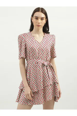Benetton Floral Printed V-Neck Tie-Ups A-Line Dress