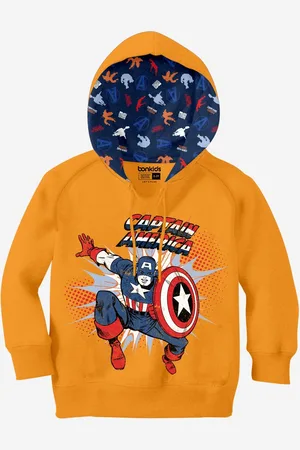 BONKIDS Boys Captain America Printed Hooded Cotton Sweatshirt