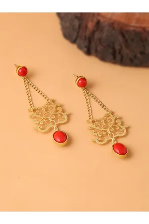 Celebravo Brass-Plated Artificial Stones-Studded Drop Earrings