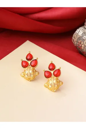 Celebravo Brass-Plated Teardrop Shaped Studs Earrings