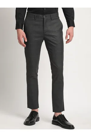 The Bear House Men Solid Checked Tapered Fit Mid-Rise Formal Trousers