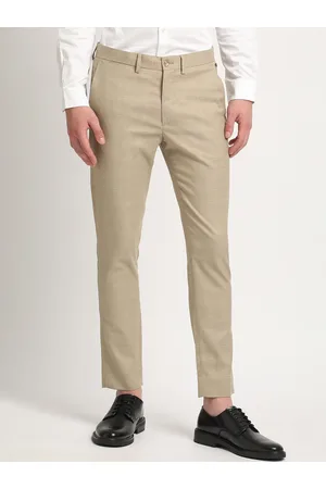 Men Beige Textured Slim Fit Trousers
