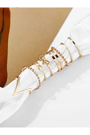DressBerry Set Of 9 Gold-Plated Finger Ring
