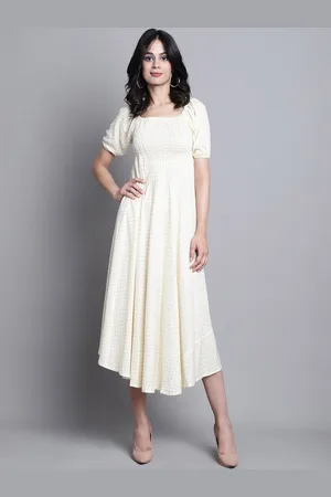 Kalini Polka Dots Printed Puff Sleeves Midi Dress