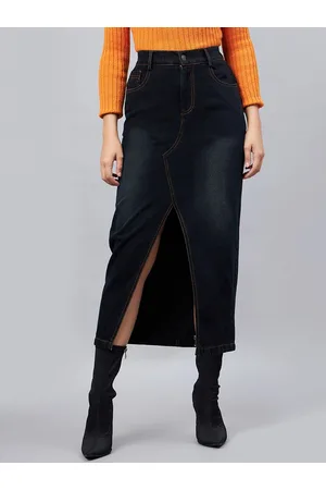 Chemistry Front Slit Denim Straight Skirt