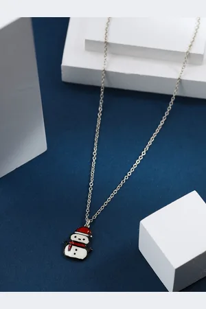 Kicky And Perky Kids 925 Sterling Silver Enamelled Snowman Pendant With Chain