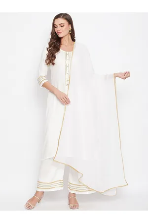 Bitterlime Women White Yoke Design Regular Gotta Patti Kurta with Palazzos & With Dupatta