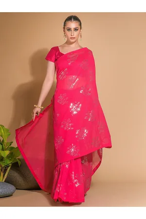 Sangria Pink Embellished Sequinned Pure Georgette Saree