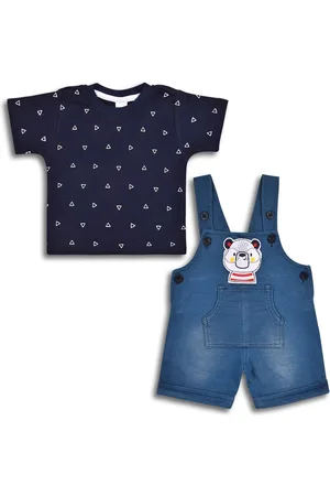 Wish Karo Infants Boys Graphic Printed Cotton Denim T-shirt With Dungarees Set