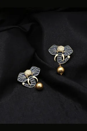 Celebravo Brass-Plated Meenakari Elephant Shaped Studs Earrings
