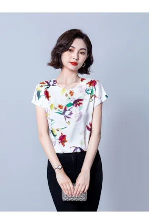 JC Collection Women White & Red Floral Print Extended Sleeves Top