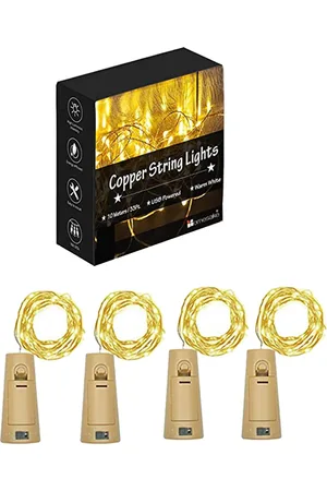 Homesake Yellow 4 Pieces Wine Bottle Light with Cork String Lights